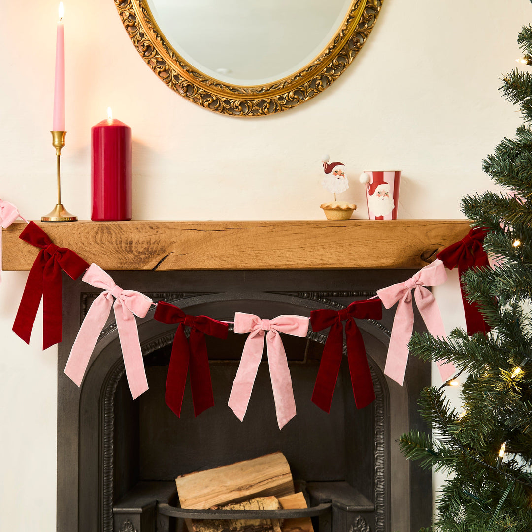 Pink & Red Velvet Bow Garland - 2m Bunting Pink & Red Velvet Bow Garland - 2m