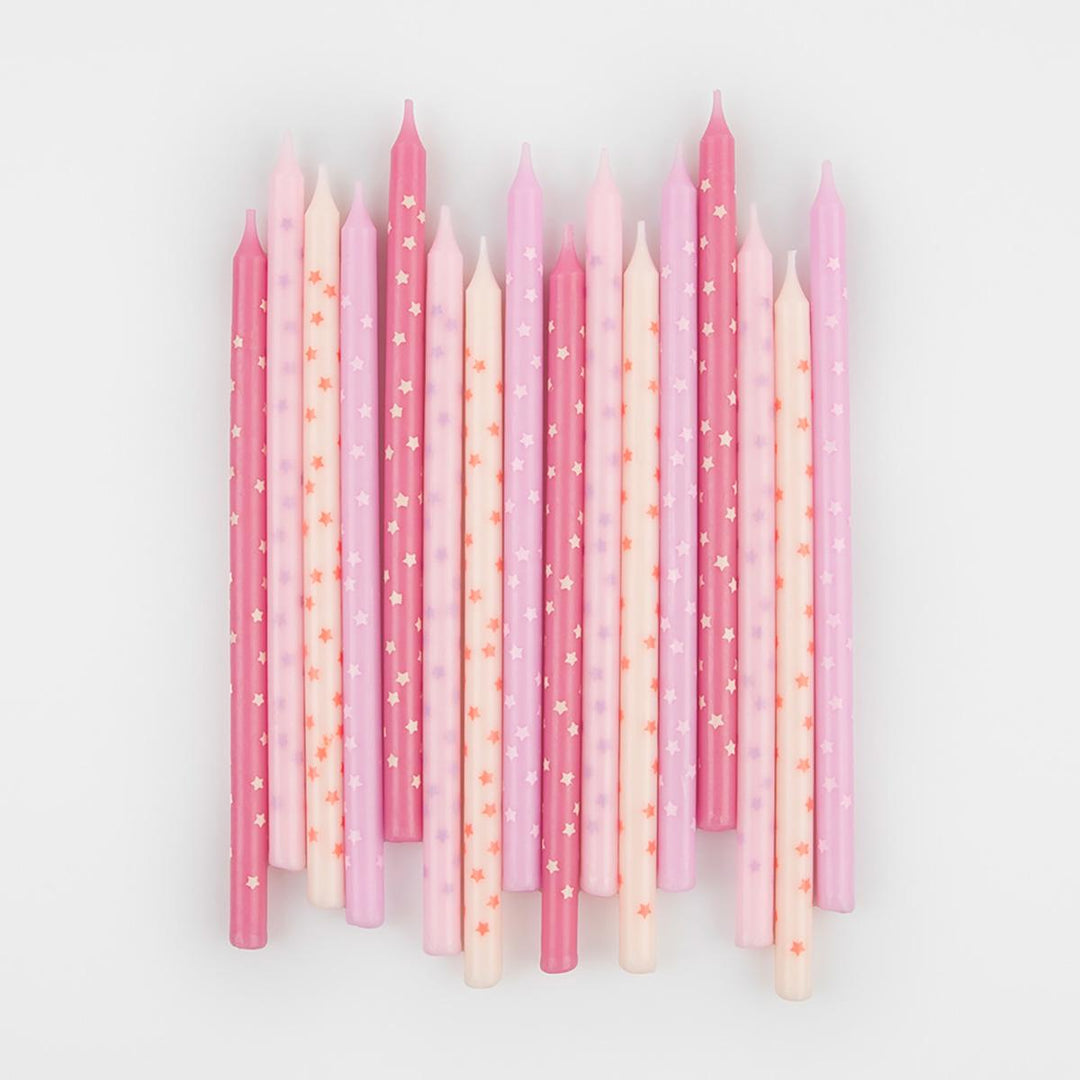 Pink Stars Party Candles x 16 | Meri Meri Birthday Candles Pink Stars Party Candles x 16