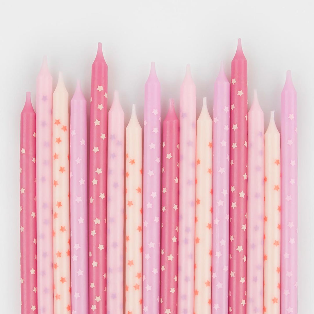 Pink Stars Party Candles x 16 | Meri Meri Birthday Candles Pink Stars Party Candles x 16