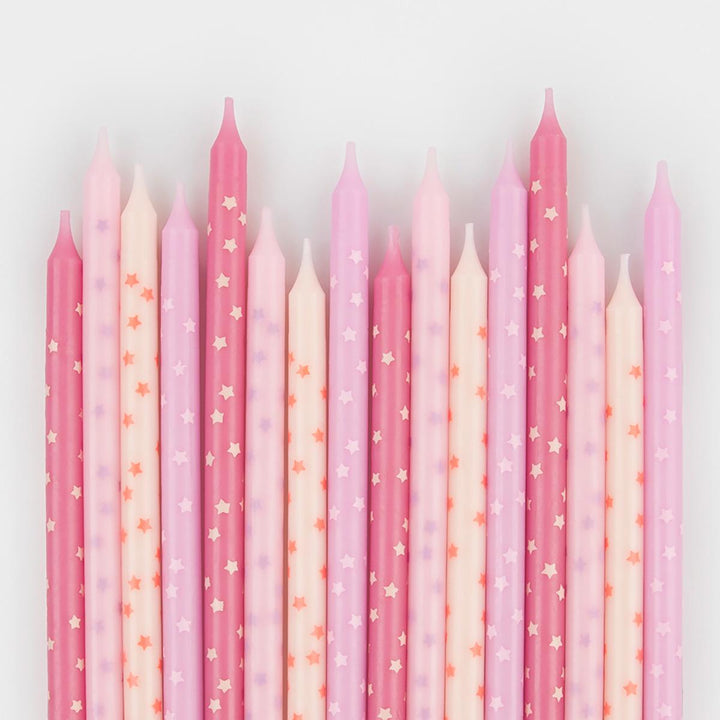 Pink Stars Party Candles x 16 | Meri Meri Birthday Candles Pink Stars Party Candles x 16