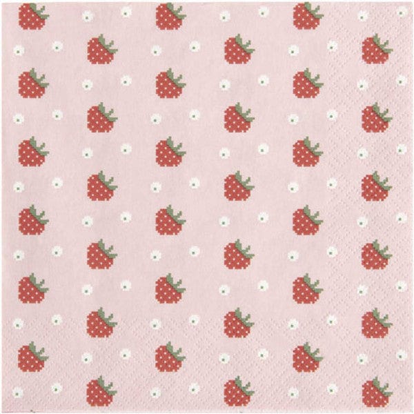 Pink Strawberry Paper Party Napkins x 20 - Berry First Birthday Party Paper Napkins Pink Strawberry Paper Party Napkins x 20