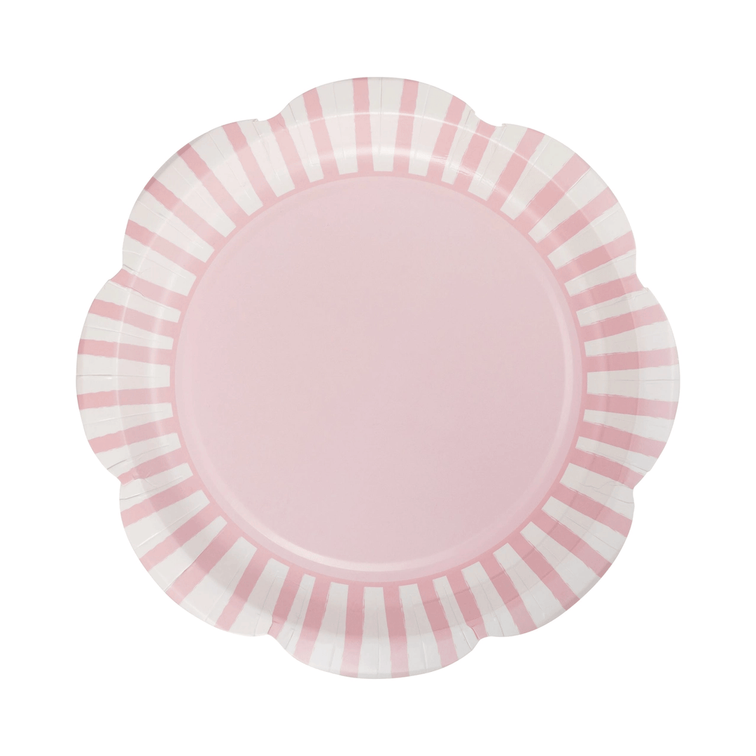 Pink Striped Scallop Party Plates x 8 - Pink Party Supplies Disposable Plates Pink Striped Scallop Party Plates x 8