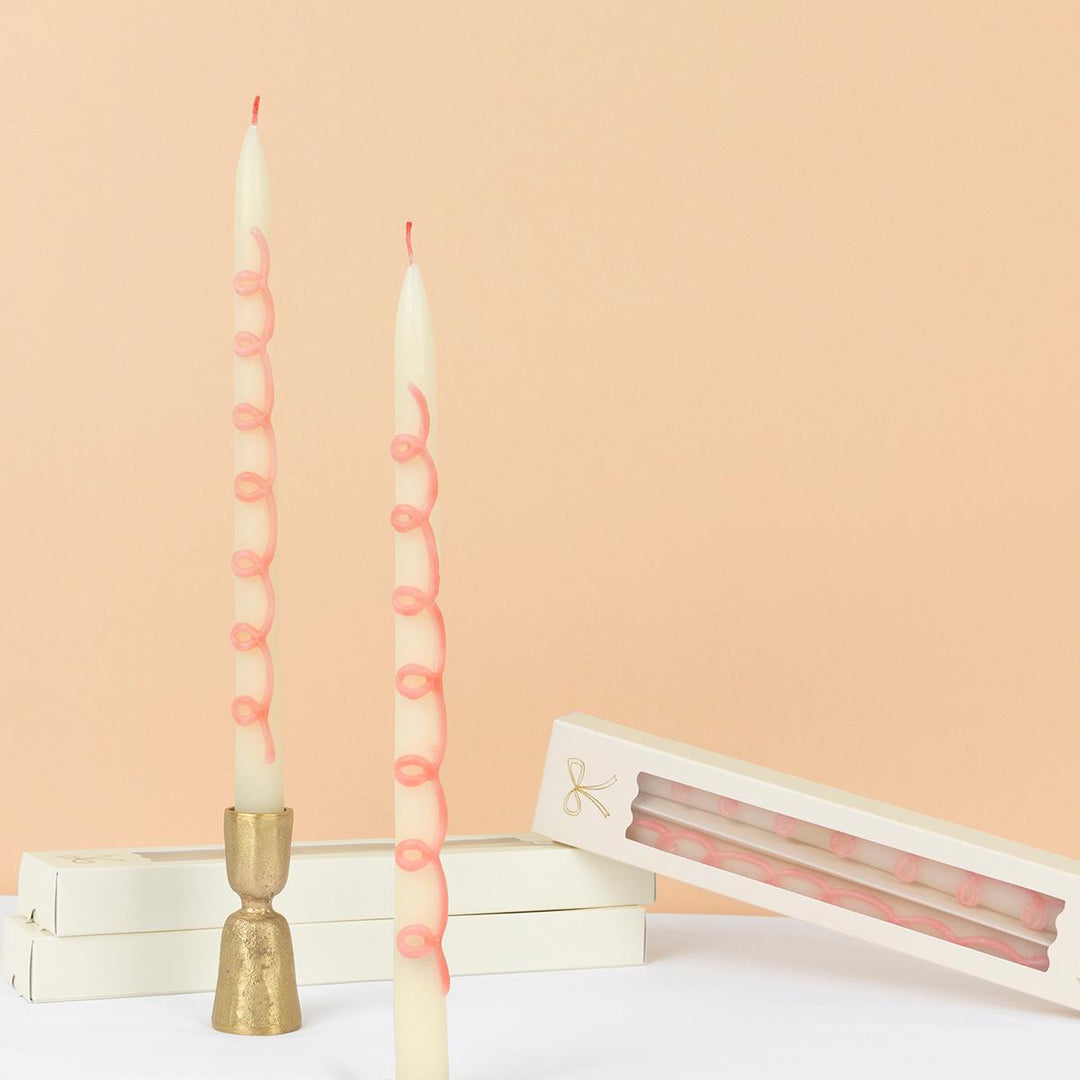 Pink Swirl Taper Candles x 2 | Meri Meri Candle Pink Swirl Taper Candles x 2
