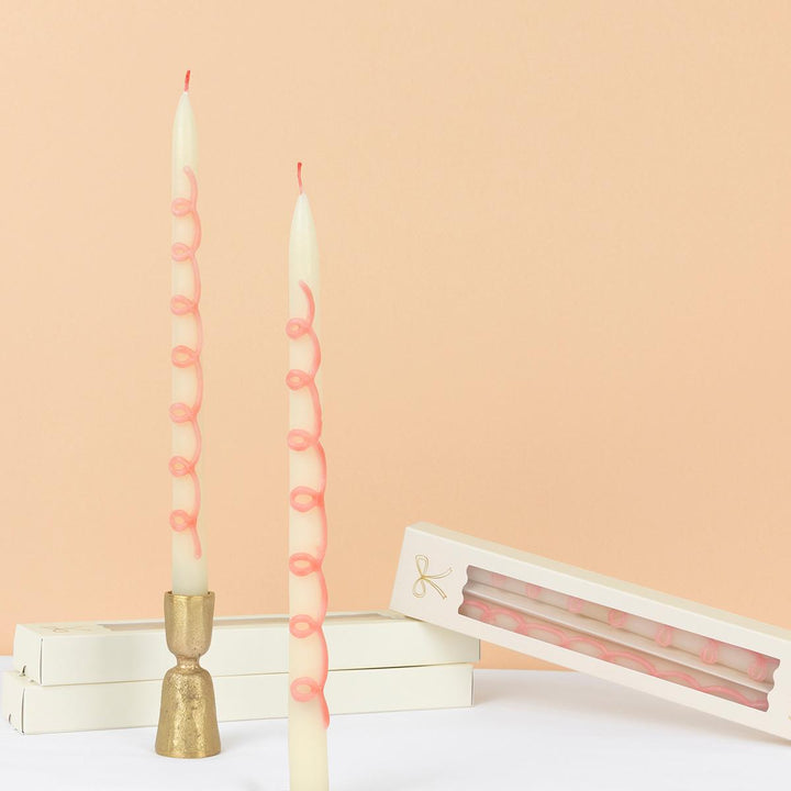 Pink Swirl Taper Candles x 2 | Meri Meri Candle Pink Swirl Taper Candles x 2