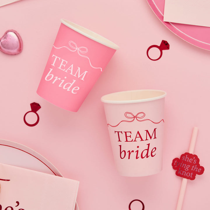 Pink Team Bride Paper Cups x 8 | Hen Party Supplies UK Disposable Cups Pink Team Bride Paper Cups x 8