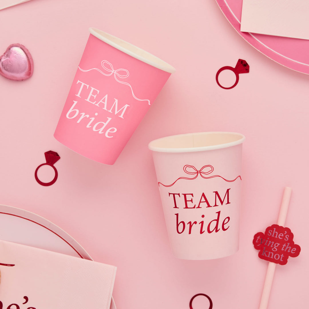 Pink Team Bride Paper Cups x 8 | Hen Party Supplies UK Disposable Cups Pink Team Bride Paper Cups x 8