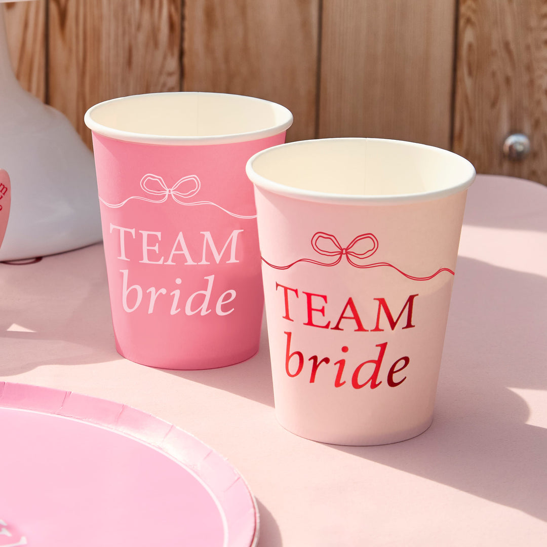 Pink Team Bride Paper Cups x 8 | Hen Party Supplies UK Disposable Cups Pink Team Bride Paper Cups x 8