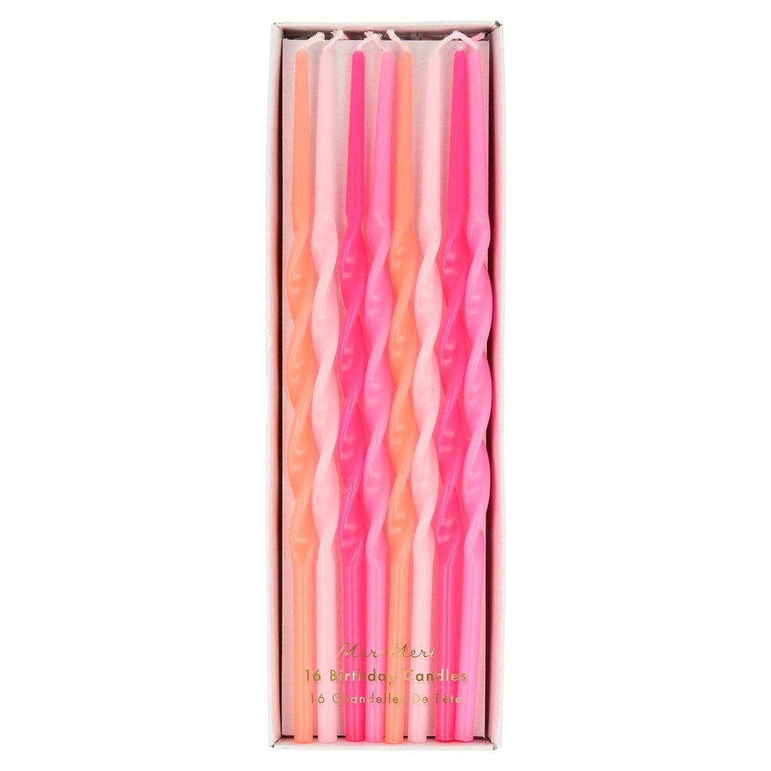 Pink Twisted Long Party Candles x 16 | Meri Meri Birthday Candles Pink Twisted Long Party Candles x 16
