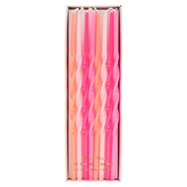 Pink Twisted Long Party Candles x 16 | Meri Meri Birthday Candles Pink Twisted Long Party Candles x 16