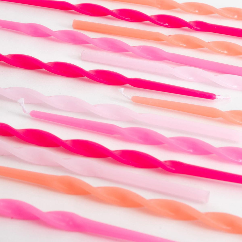 Pink Twisted Long Party Candles x 16 | Meri Meri Birthday Candles Pink Twisted Long Party Candles x 16
