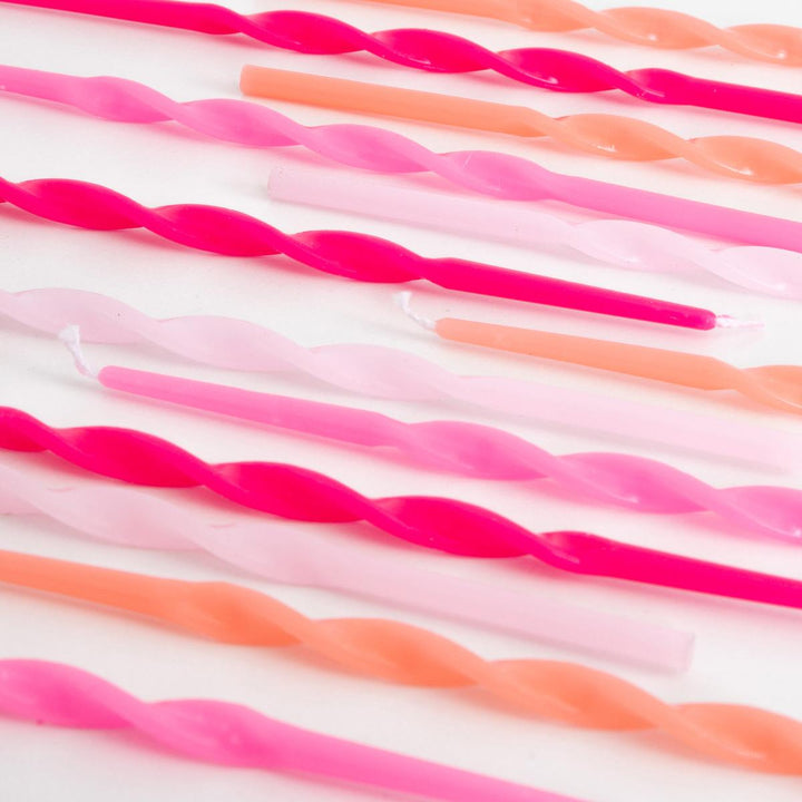 Pink Twisted Long Party Candles x 16 | Meri Meri Birthday Candles Pink Twisted Long Party Candles x 16