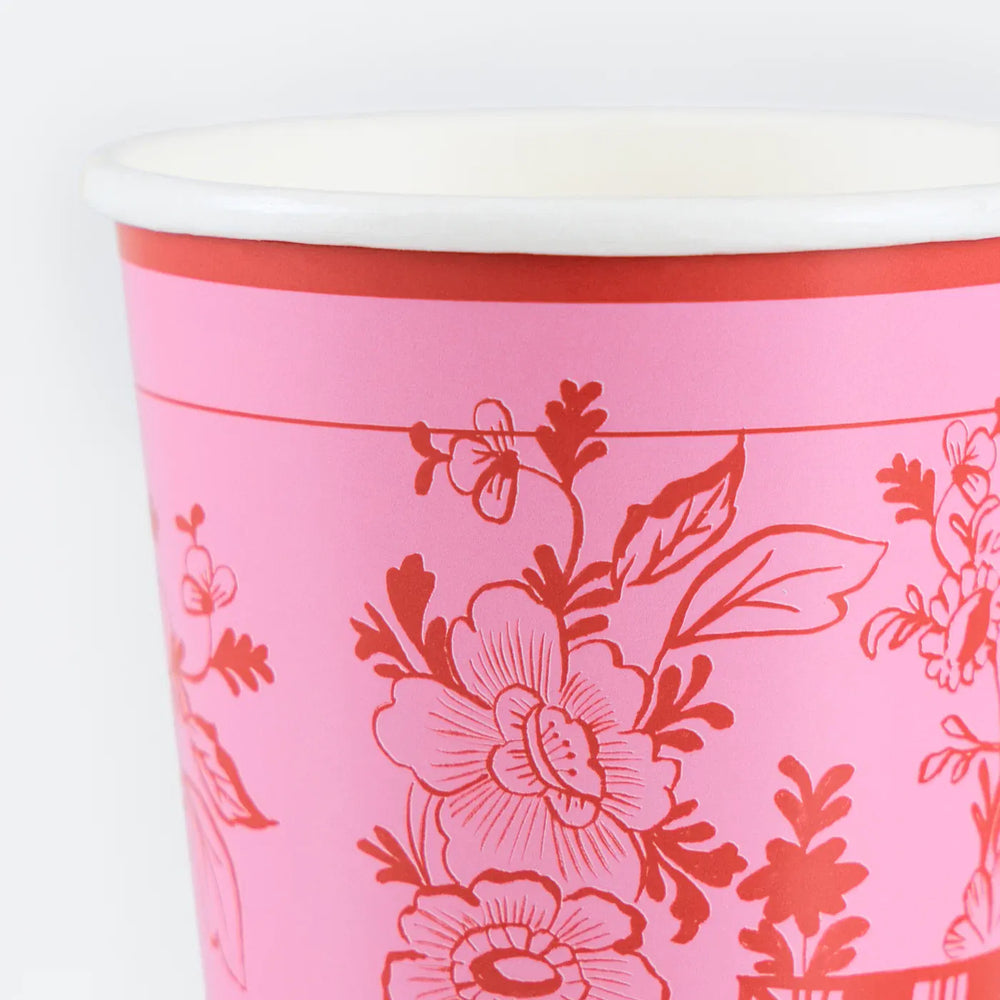 Pink Vintage Botanical Cups x 8 | Meri Meri Pink Vintage Party UK Cups Pink Vintage Botanical Cups x 8