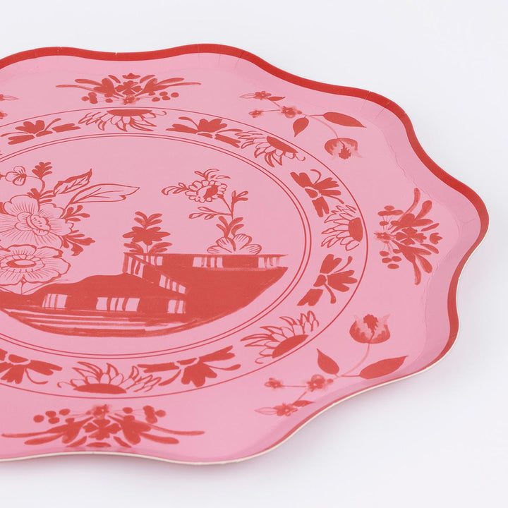 Pink Vintage Botanical Dinner Party Plates x 8 | Meri Meri party plates Pink Vintage Botanical Dinner Party Plates x 8