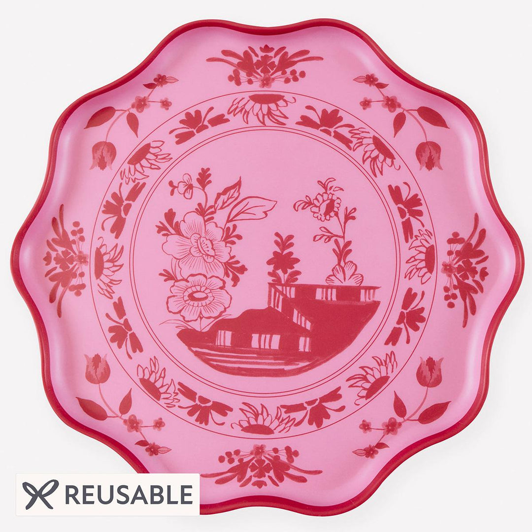 Pink Vintage Botanical Reusable Large Party Plates x 4 | Meri Meri party plates Pink Vintage Botanical Reusable Large Party Plates x 4