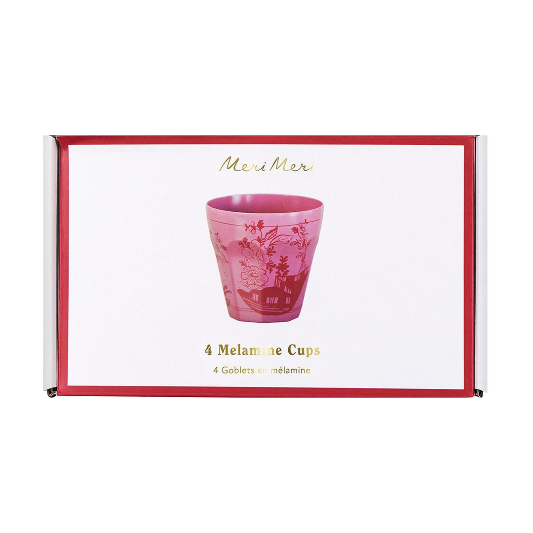 Pink Vintage Botanical Reusable Party Cups x 4 | Meri Meri party cups Pink Vintage Botanical Reusable Party Cups x 4