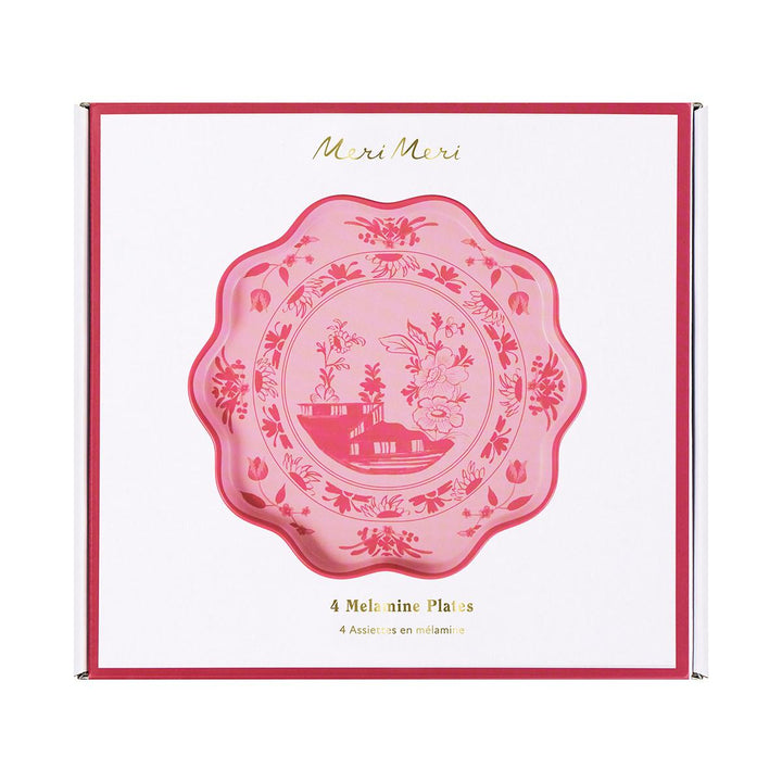 Pink Vintage Botanical Reusable Small Party Plates x 4 | Meri Meri party plates Pink Vintage Botanical Reusable Small Party Plates x 4
