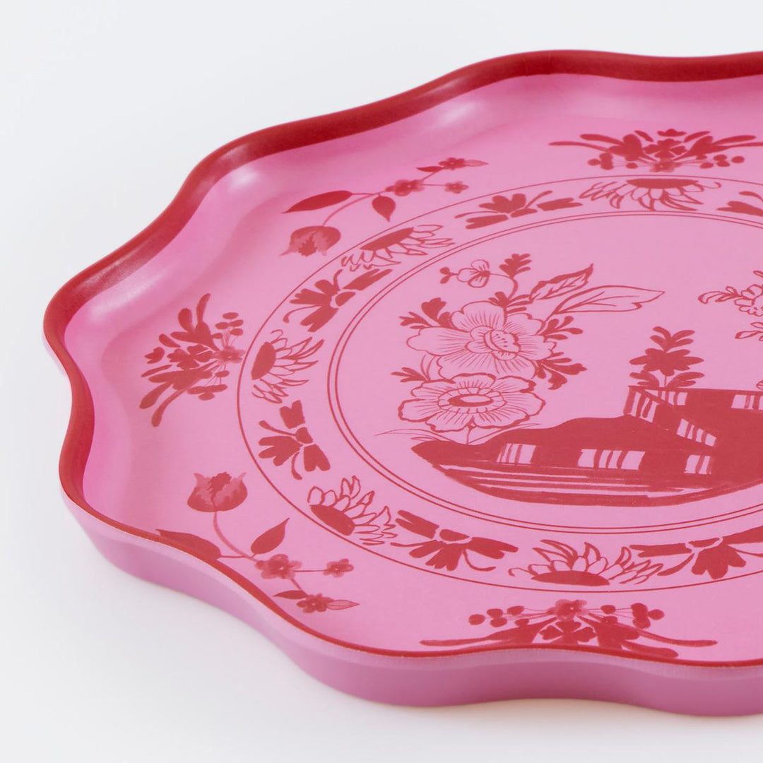 Pink Vintage Botanical Reusable Small Party Plates x 4 | Meri Meri party plates Pink Vintage Botanical Reusable Small Party Plates x 4