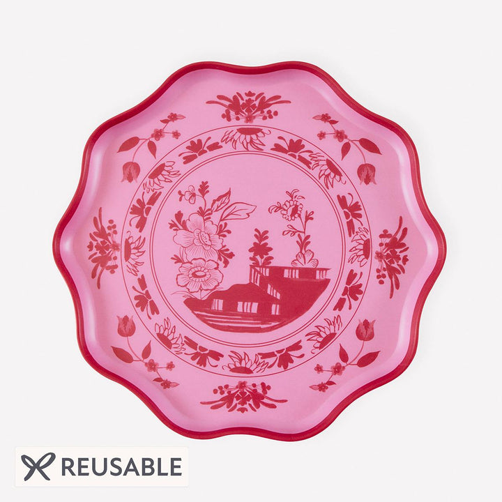 Pink Vintage Botanical Reusable Small Party Plates x 4 | Meri Meri party plates Pink Vintage Botanical Reusable Small Party Plates x 4