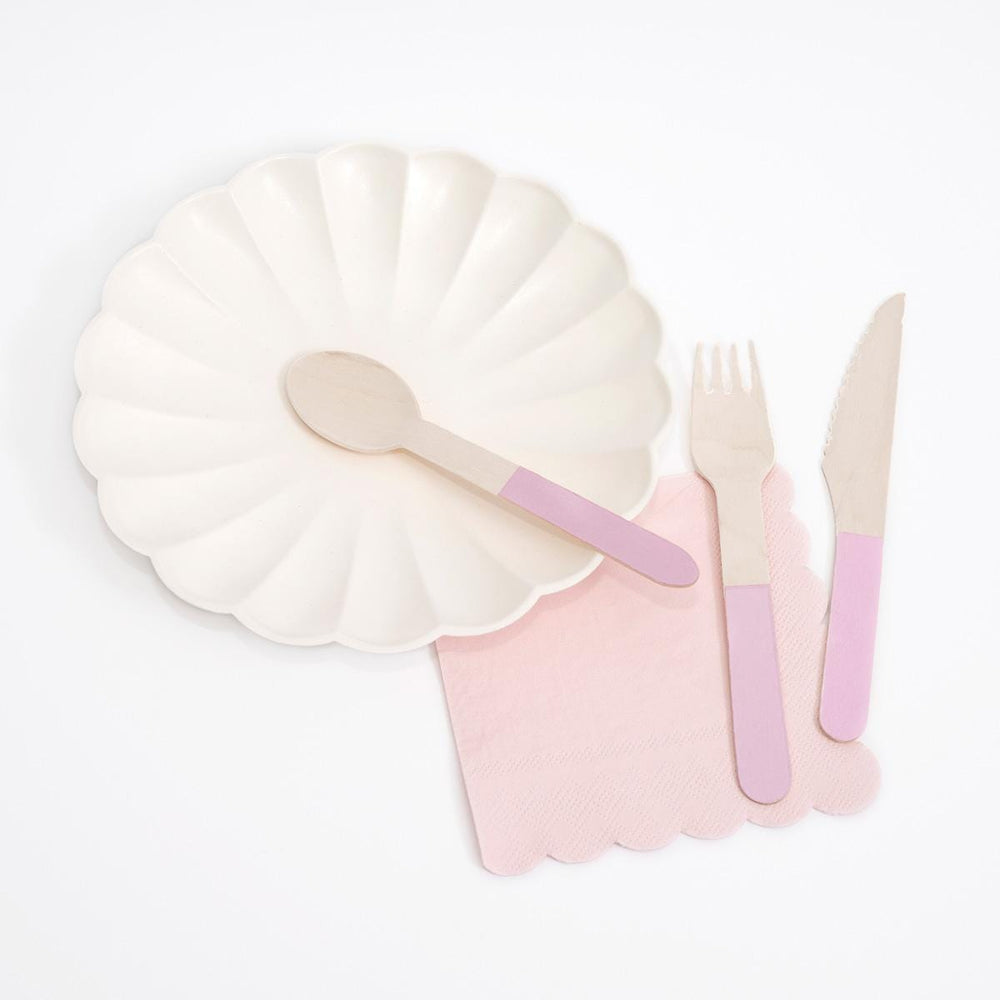 Pink Wooden Party Cutlery Set x 24 | Meri Meri Party Cutlery Pink Handle Wooden Party Cutlery Set x 24
