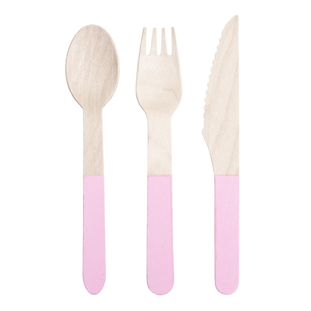 Pink Wooden Party Cutlery Set x 24 | Meri Meri Party Cutlery Pink Handle Wooden Party Cutlery Set x 24