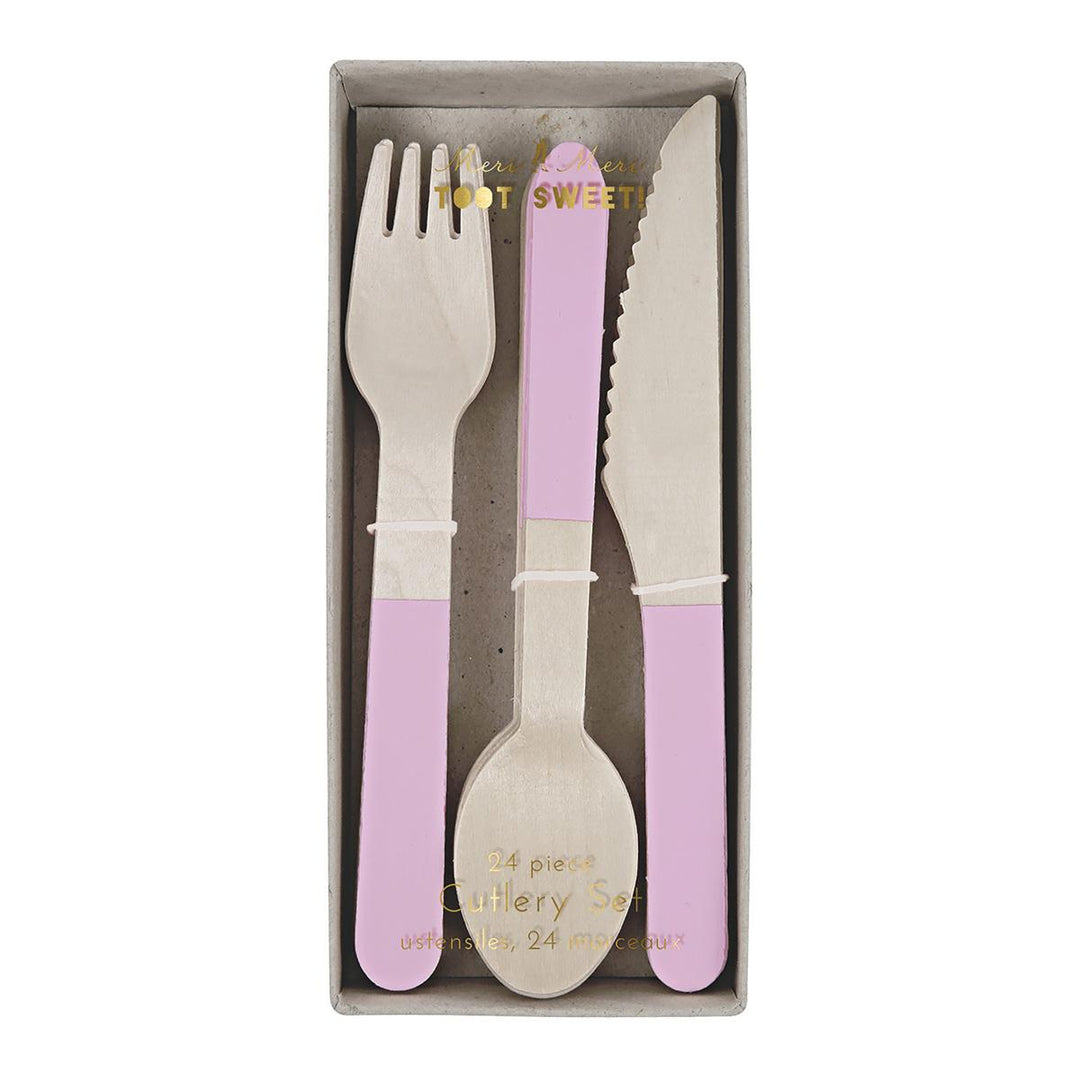 Pink Wooden Party Cutlery Set x 24 | Meri Meri Party Cutlery Pink Handle Wooden Party Cutlery Set x 24