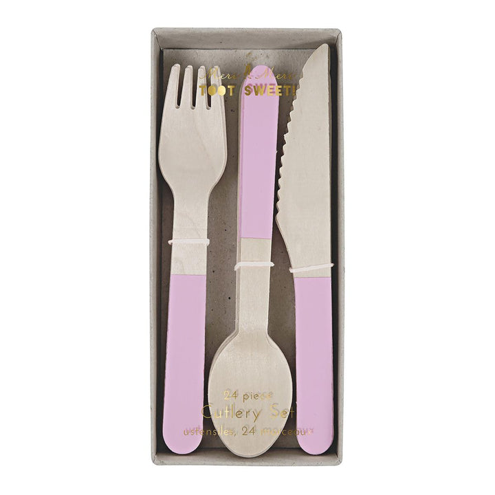 Pink Wooden Party Cutlery Set x 24 | Meri Meri Party Cutlery Pink Handle Wooden Party Cutlery Set x 24