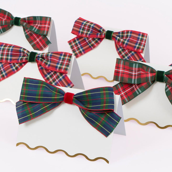 Plaid Bow Christmas Place Cards x 6 | Meri Meri Place Cards Plaid Bow Christmas Place Cards x 6