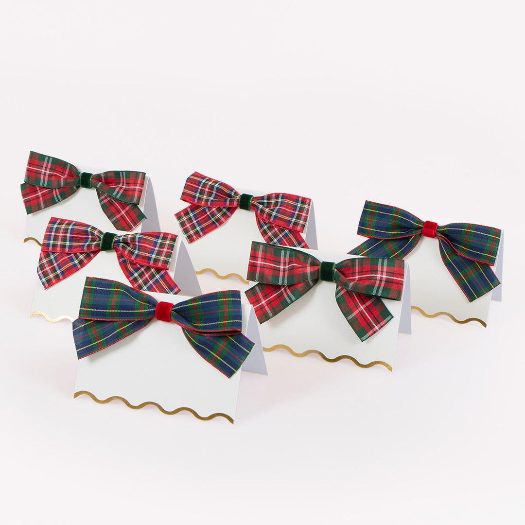 Plaid Bow Christmas Place Cards x 6 | Meri Meri Place Cards Plaid Bow Christmas Place Cards x 6