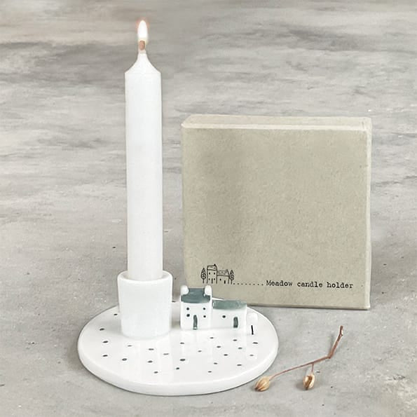 Porcelain Candle Holder Houses in Meadow | East of India candle holder East of India Porcelain Candle Holder - Houses in Meadow