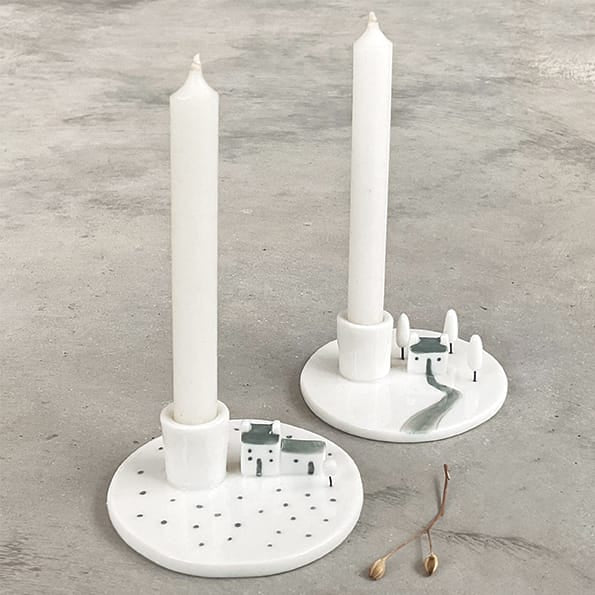 Porcelain Candle Holder Houses in Meadow | East of India candle holder East of India Porcelain Candle Holder - Houses in Meadow