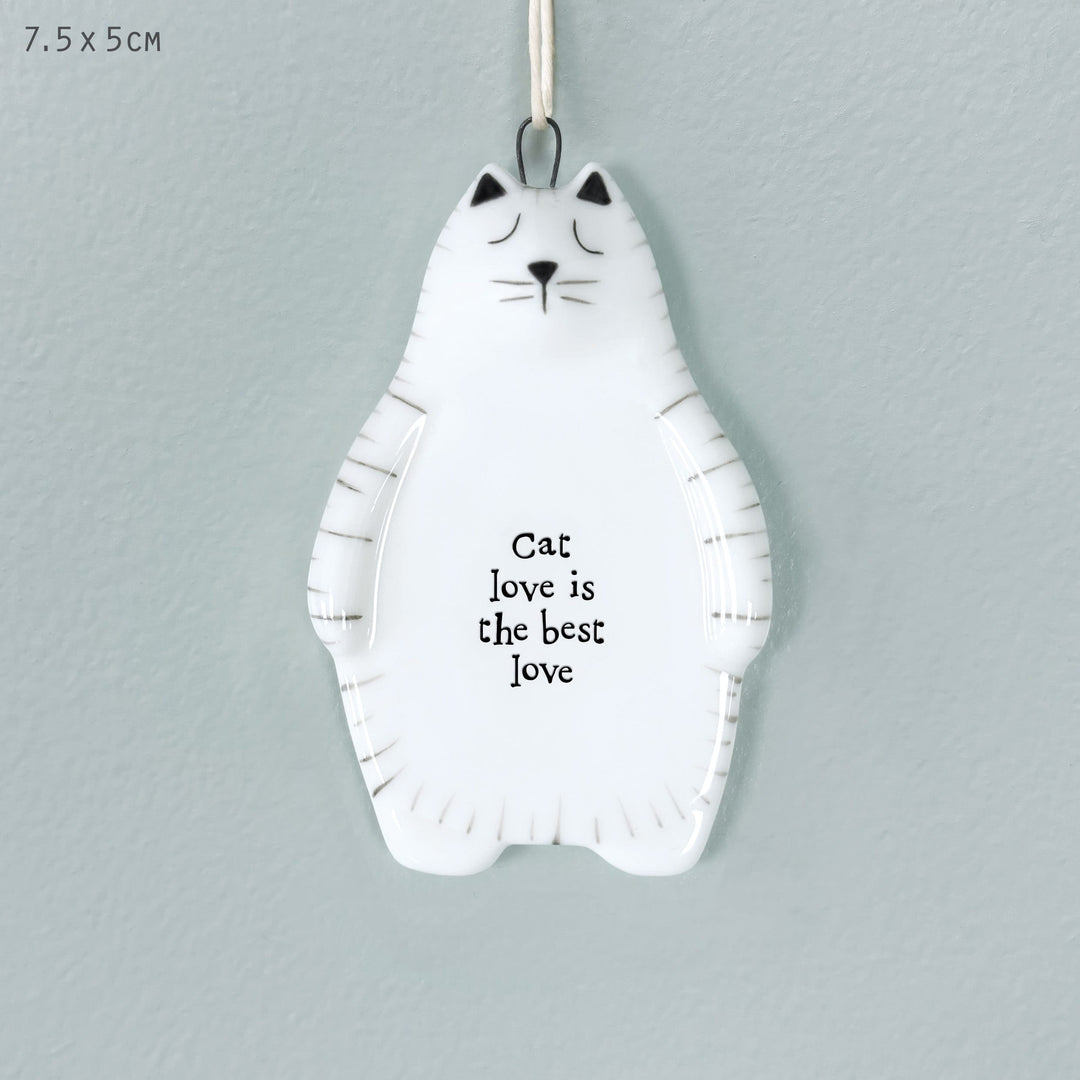 Porcelain Cat Hanger Cat Love Is the Best Love | East of India Hanging Decoration East of India Porcelain Cat Hanging Decoration - Cat Love Is the Best Love