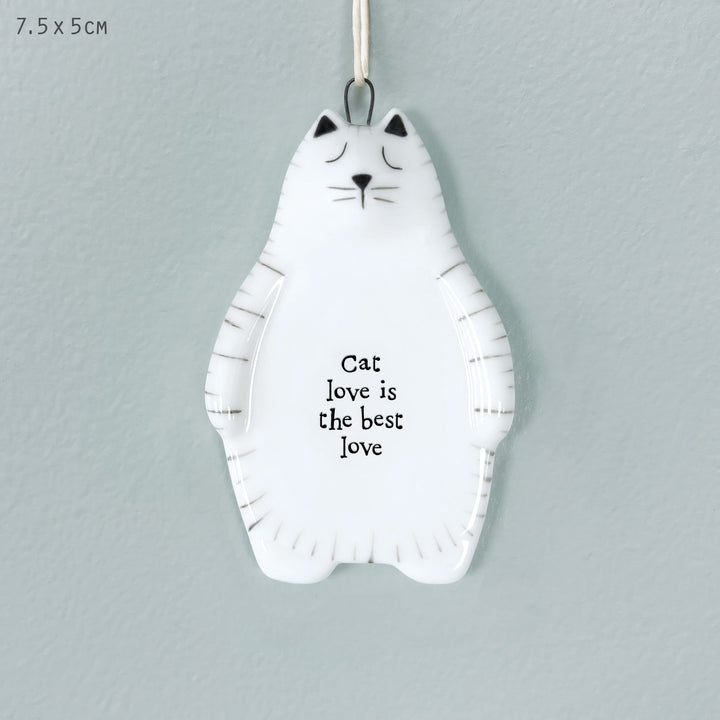 Porcelain Cat Hanger Cat Love Is the Best Love | East of India Hanging Decoration East of India Porcelain Cat Hanging Decoration - Cat Love Is the Best Love