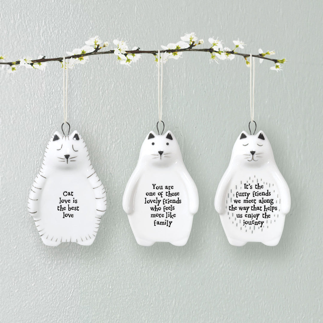 Porcelain Cat Hanger Cat Love Is the Best Love | East of India Hanging Decoration East of India Porcelain Cat Hanging Decoration - Cat Love Is the Best Love
