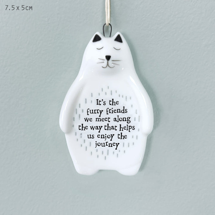 Porcelain Cat Hanger Furry Friends Help Us Enjoy | East of India Hanging Decoration East of India Porcelain Cat Hanging Decoration - Furry Friends Help Us Enjoy the Journey