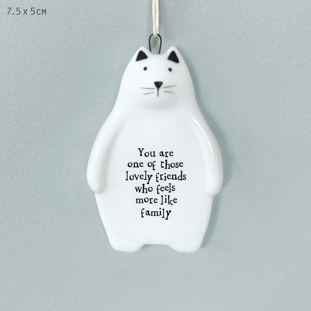 Porcelain Cat Hanger Lovely Friend Feels Like Family | East of India Hanging Decoration East of India Porcelain Cat Hanging Decoration - You Are a Lovely Friend Feels Like Family