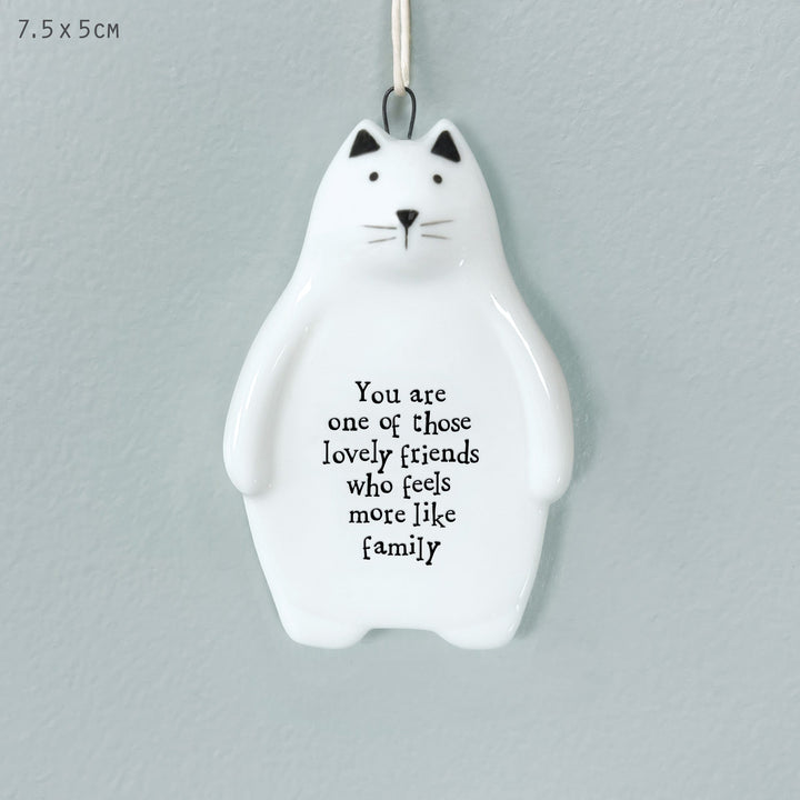Porcelain Cat Hanger Lovely Friend Feels Like Family | East of India Hanging Decoration East of India Porcelain Cat Hanging Decoration - You Are a Lovely Friend Feels Like Family