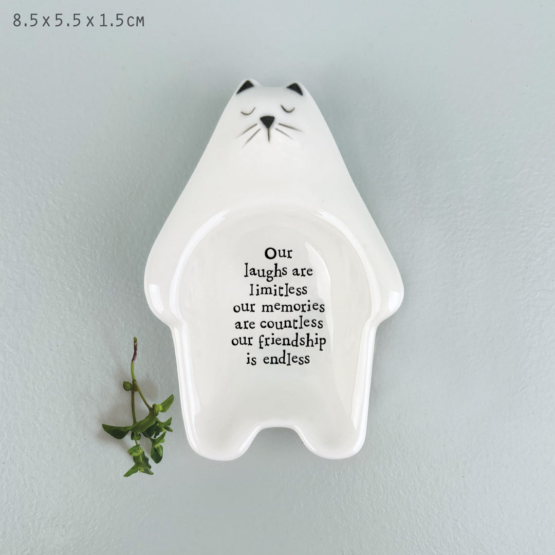 Porcelain Cat Trinket Dish Our Laughs Are Limitless | East of India dish East of India Porcelain Cat Trinket Dish - Our Laughs Are Limitless