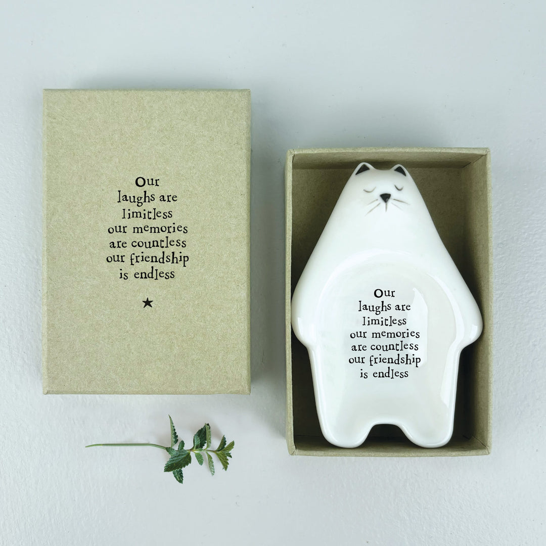 Porcelain Cat Trinket Dish Our Laughs Are Limitless | East of India dish East of India Porcelain Cat Trinket Dish - Our Laughs Are Limitless