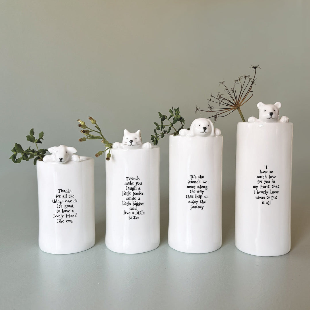Porcelain Cat Vase Friends Make You Laugh | East of India gift East of India Porcelain Cat Vase - Friends Make You Laugh