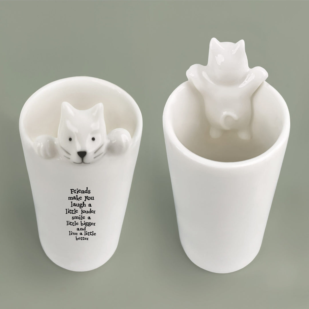 Porcelain Cat Vase Friends Make You Laugh | East of India gift East of India Porcelain Cat Vase - Friends Make You Laugh