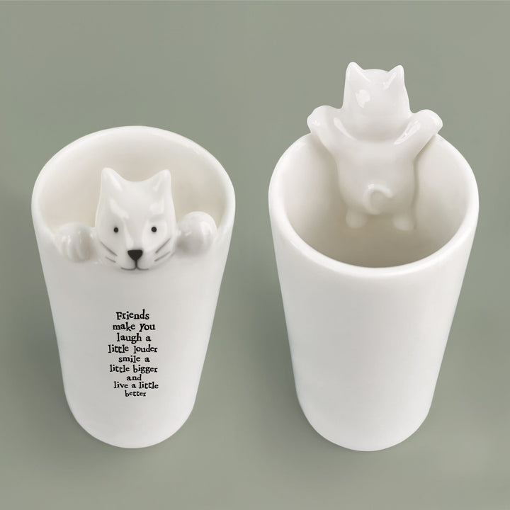 Porcelain Cat Vase Friends Make You Laugh | East of India gift East of India Porcelain Cat Vase - Friends Make You Laugh