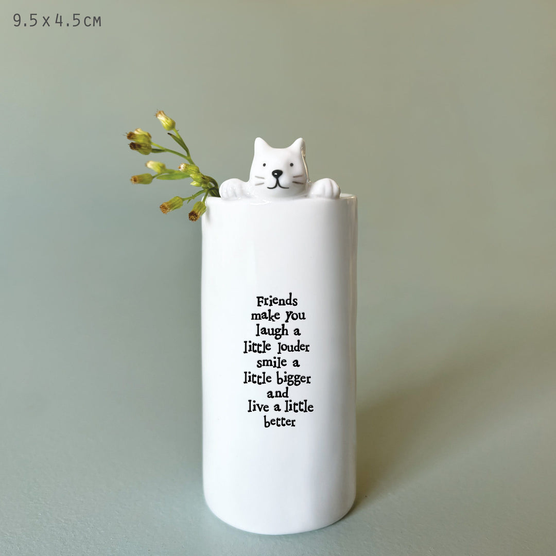 Porcelain Cat Vase Friends Make You Laugh | East of India gift East of India Porcelain Cat Vase - Friends Make You Laugh