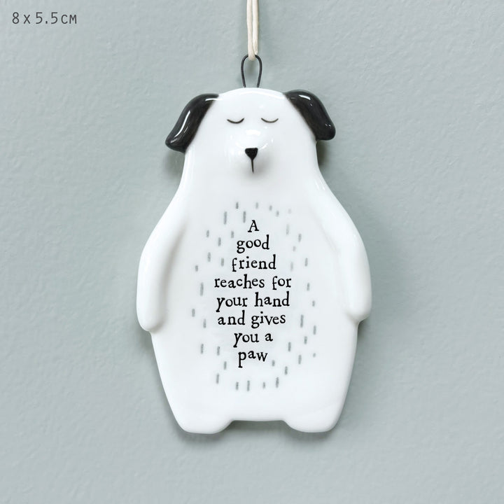 Porcelain Dog Hanger Good Friend Reaches Your Hand | East of India Hanging Decoration East of India Porcelain Dog Hanging Decoration - Good Friend Reaches Your Hand