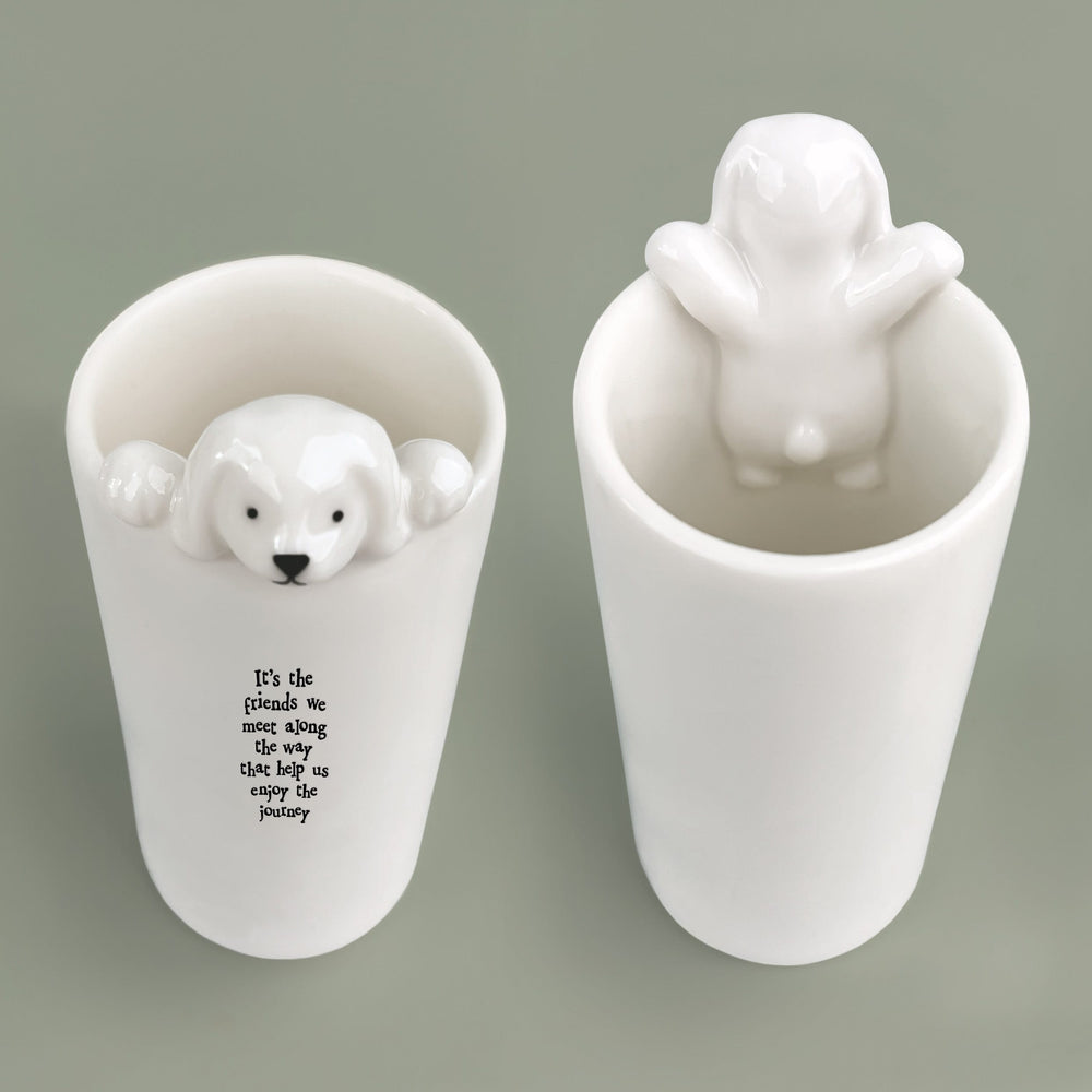 Porcelain Dog Vase Friends We Meet Along the Way | East of India gift East of India Porcelain Dog Vase - Friends We Meet Along the Way