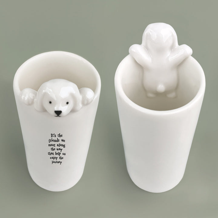 Porcelain Dog Vase Friends We Meet Along the Way | East of India gift East of India Porcelain Dog Vase - Friends We Meet Along the Way