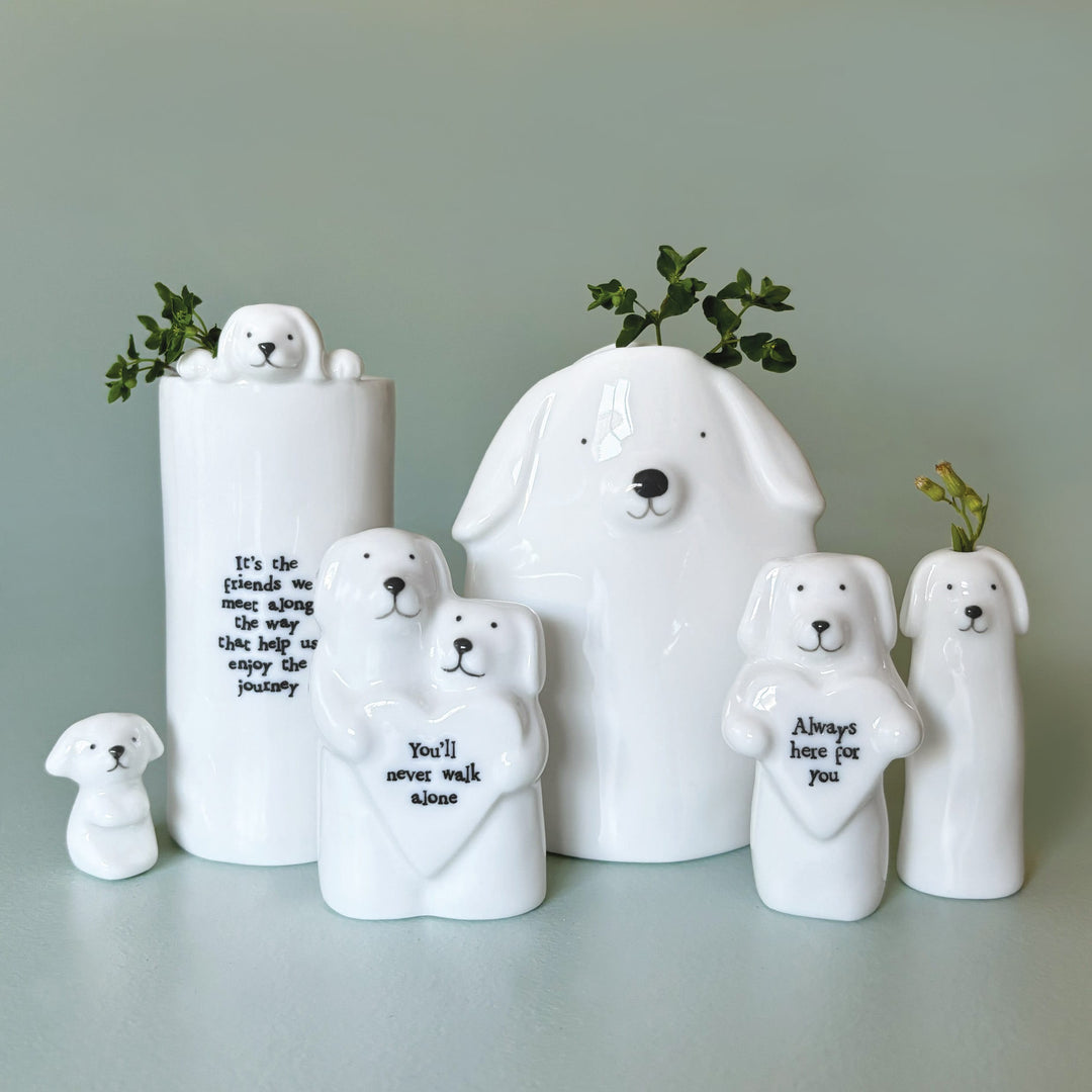 Porcelain Dog Vase Friends We Meet Along the Way | East of India gift East of India Porcelain Dog Vase - Friends We Meet Along the Way