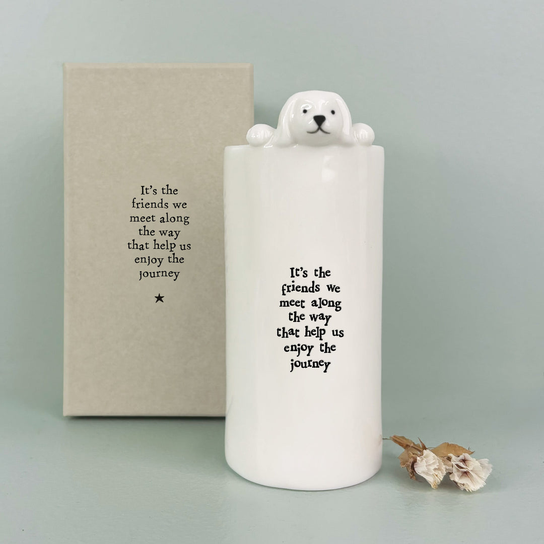 Porcelain Dog Vase Friends We Meet Along the Way | East of India gift East of India Porcelain Dog Vase - Friends We Meet Along the Way