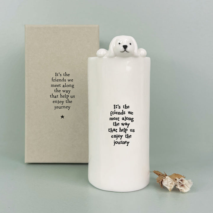 Porcelain Dog Vase Friends We Meet Along the Way | East of India gift East of India Porcelain Dog Vase - Friends We Meet Along the Way