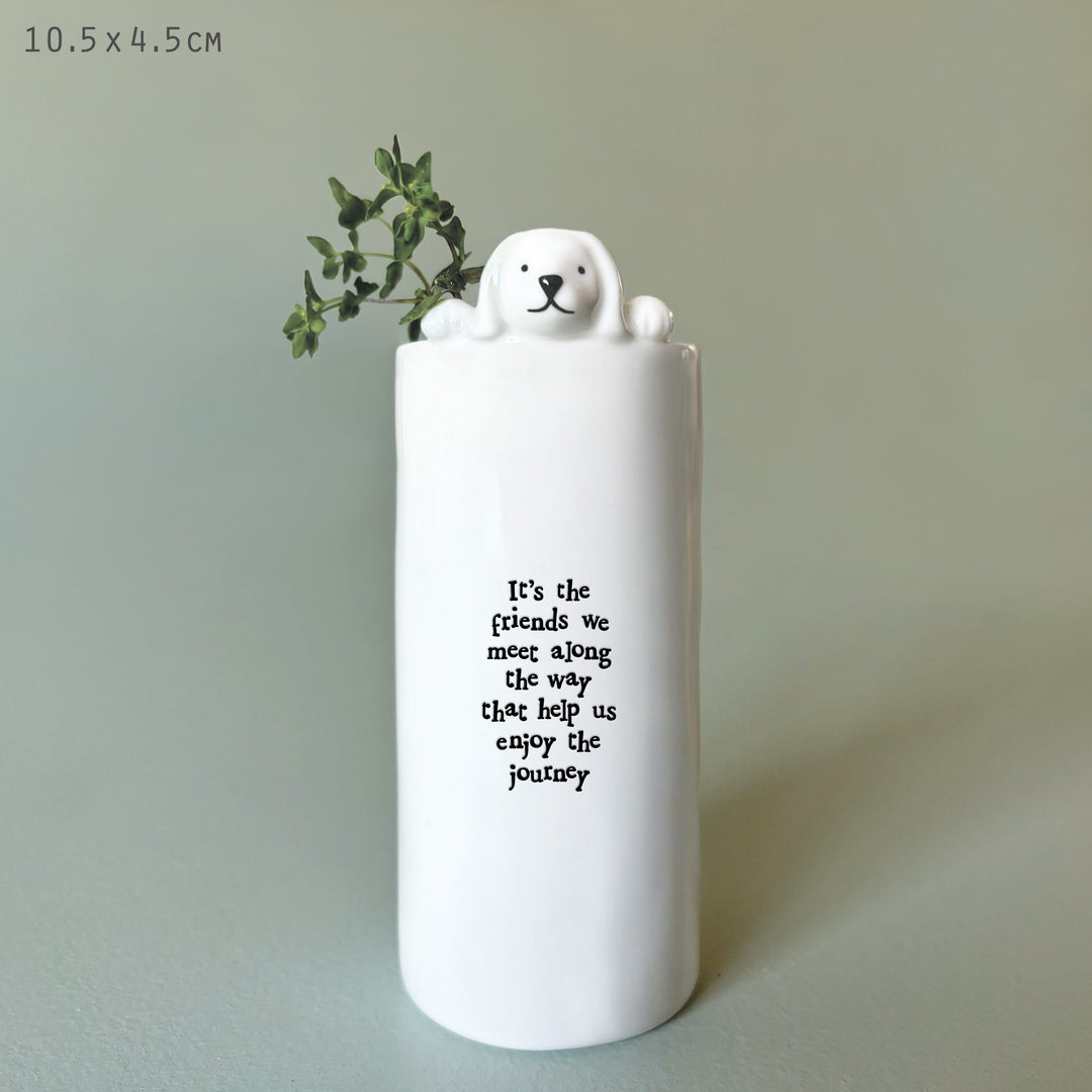 Porcelain Dog Vase Friends We Meet Along the Way | East of India gift East of India Porcelain Dog Vase - Friends We Meet Along the Way