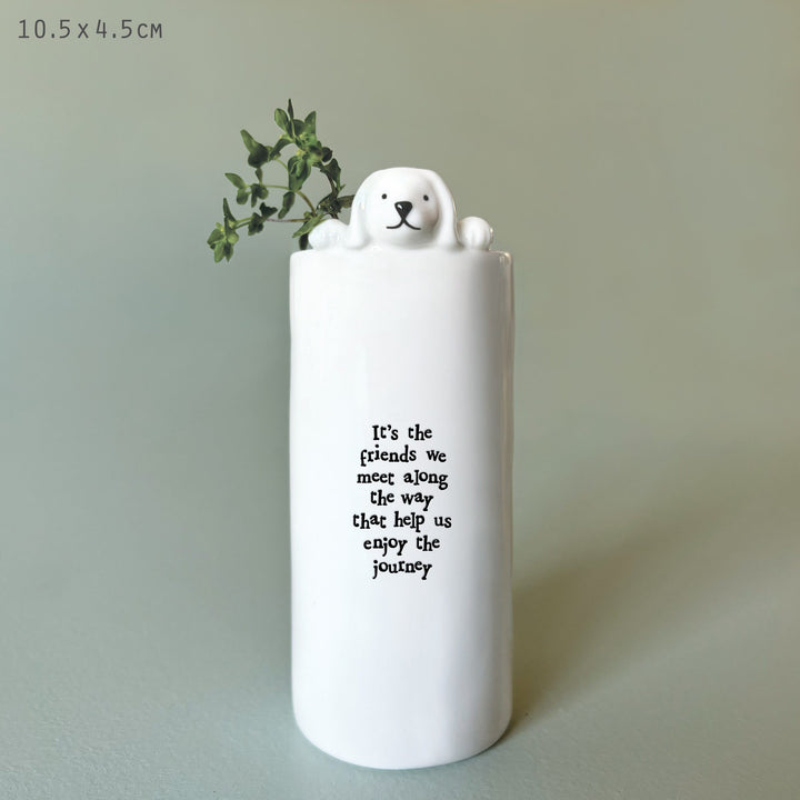 Porcelain Dog Vase Friends We Meet Along the Way | East of India gift East of India Porcelain Dog Vase - Friends We Meet Along the Way